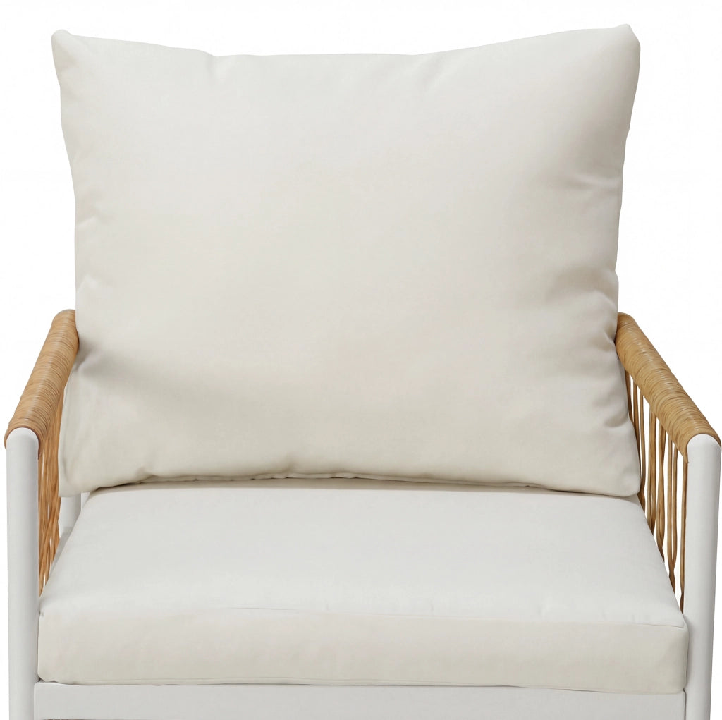 Set da pranzo da giardino 1 tavolo e 6 sedie; struttura in ferro; beige e marrone naturale