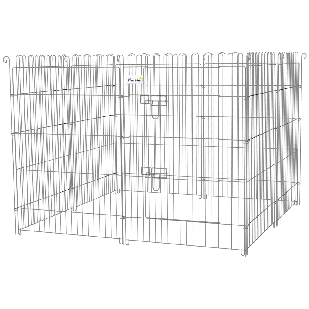 Recinto per Cani Pieghevole 8 Pezzi con Porta ¨C zephmum ¨C Grigio Acciaio 63x91 cm