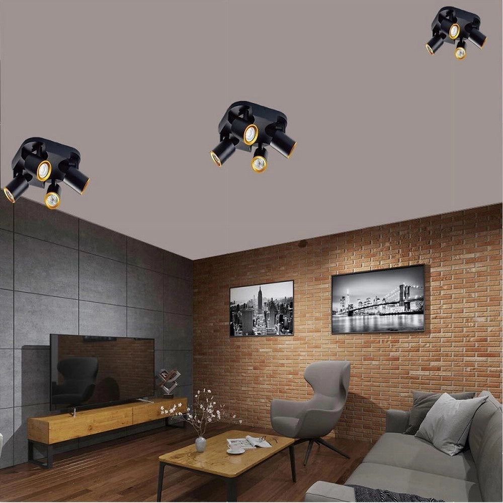 Trade Shop - Plafoniera 4 Diffusori Orientabile Soffitto Parete Lampada Gu10 Bianco Nero Th8805 -