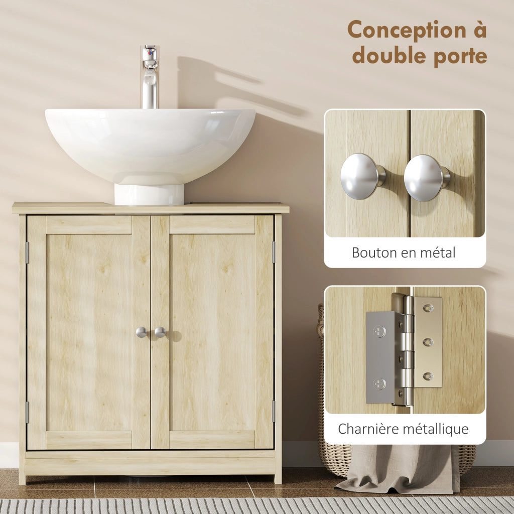 Mobile sottolavabo bagno con 2 ante e ripiano, 60x30x60 cm, chêne