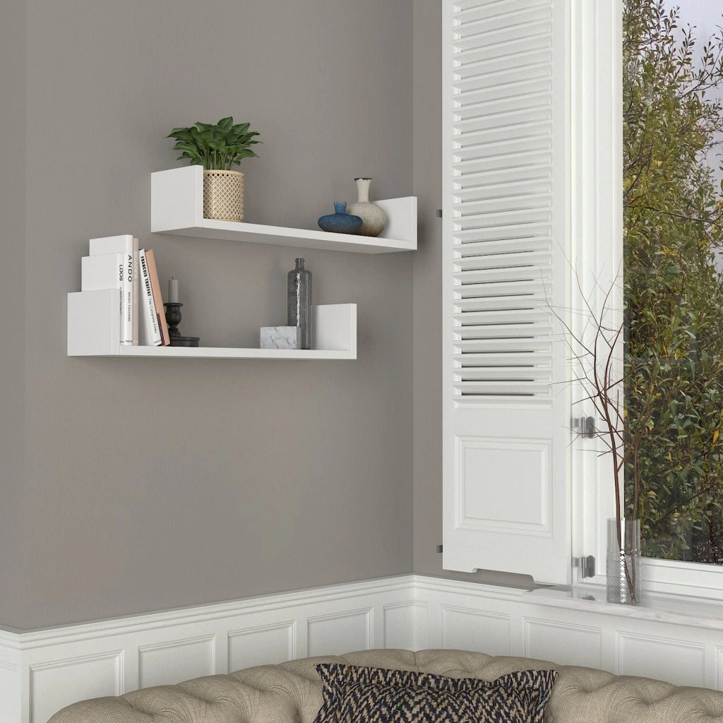 Mensola da parete in legno "Iris" - 63 x 14 x 14 cm - Bianco