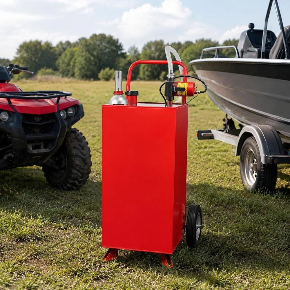 114 L Fuel Trolley, Max. Flow Rate 32 L/min, Diesel Tank With Electric Pump, Petrol Canister With 2 Wheels & 3 M Hose, Gas Tank For ATV, Car, Lawnmower, Boat, Motorcycle, Red