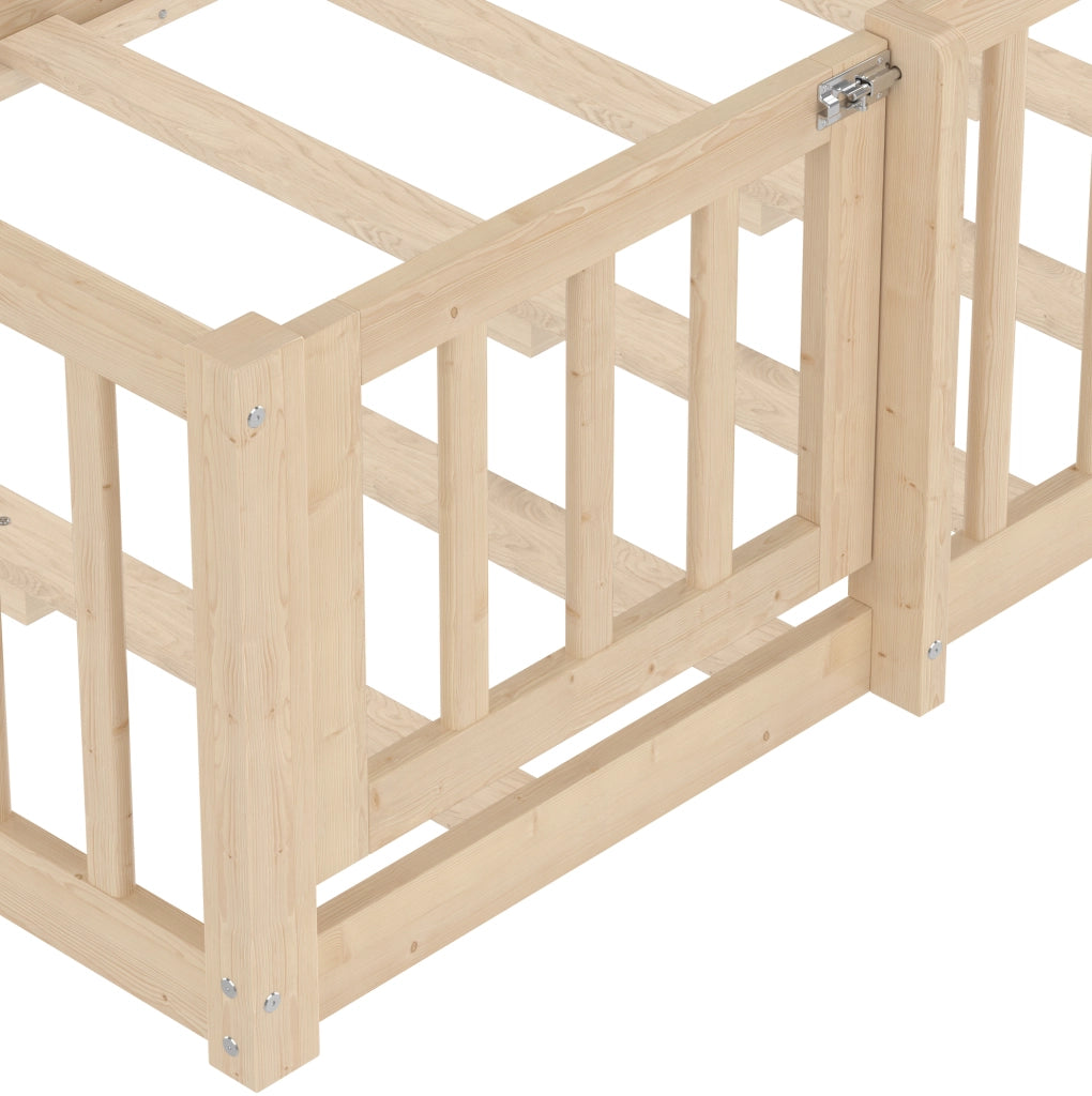 Letto per bambini a casetta 90x190 cm in pino naturale con sponda