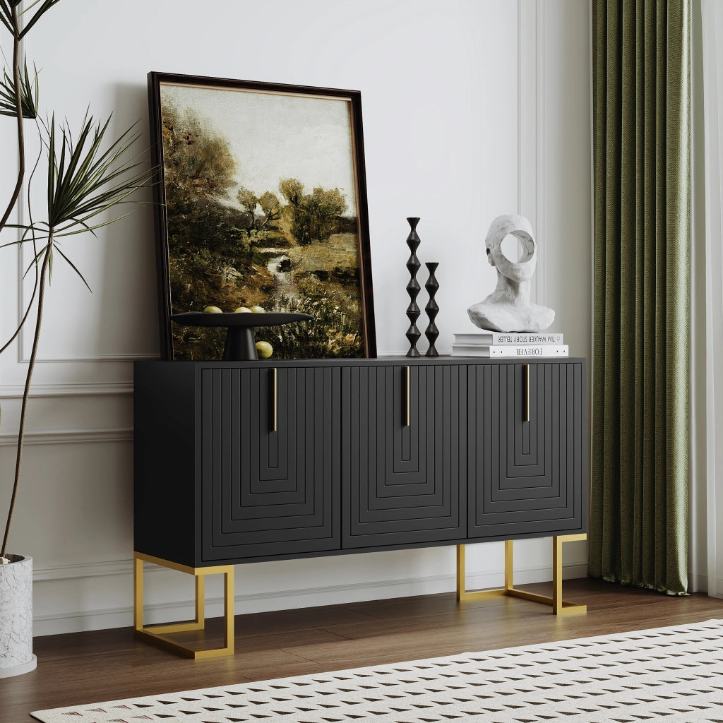 Credenza 3 Ante con Ripiani Regolabili ¨C MINIMAL ¨C Nero