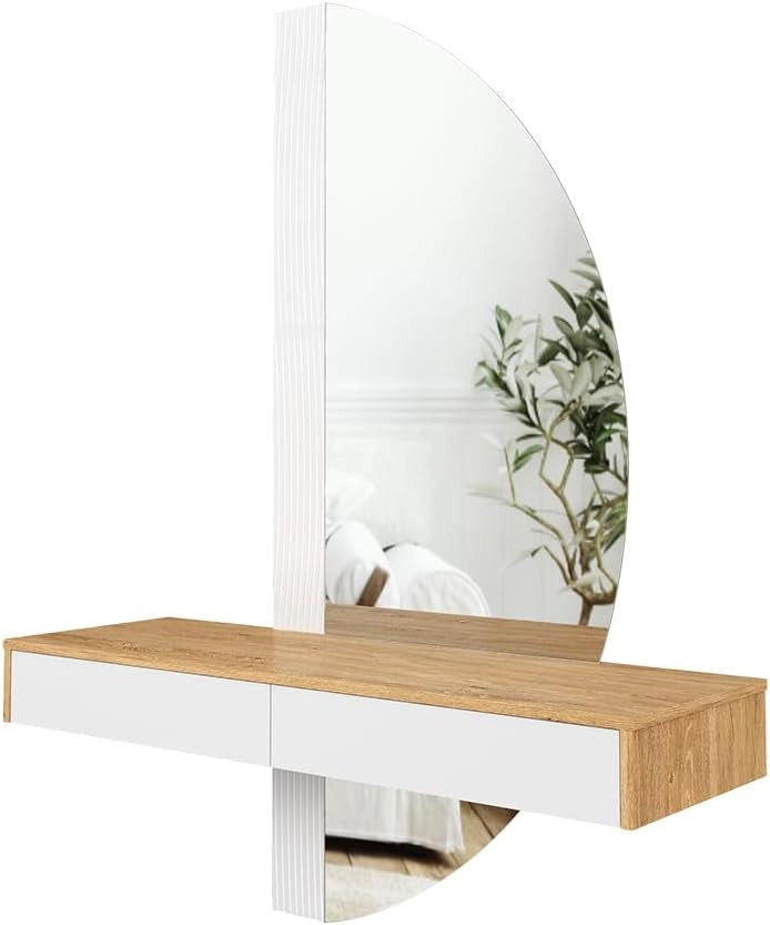 Tavolo da toeletta Melisa, Bianco, 120 cm con illuminazione a LED, Altezza regolabile, perfetta per adattarsi alle esigenze individuali