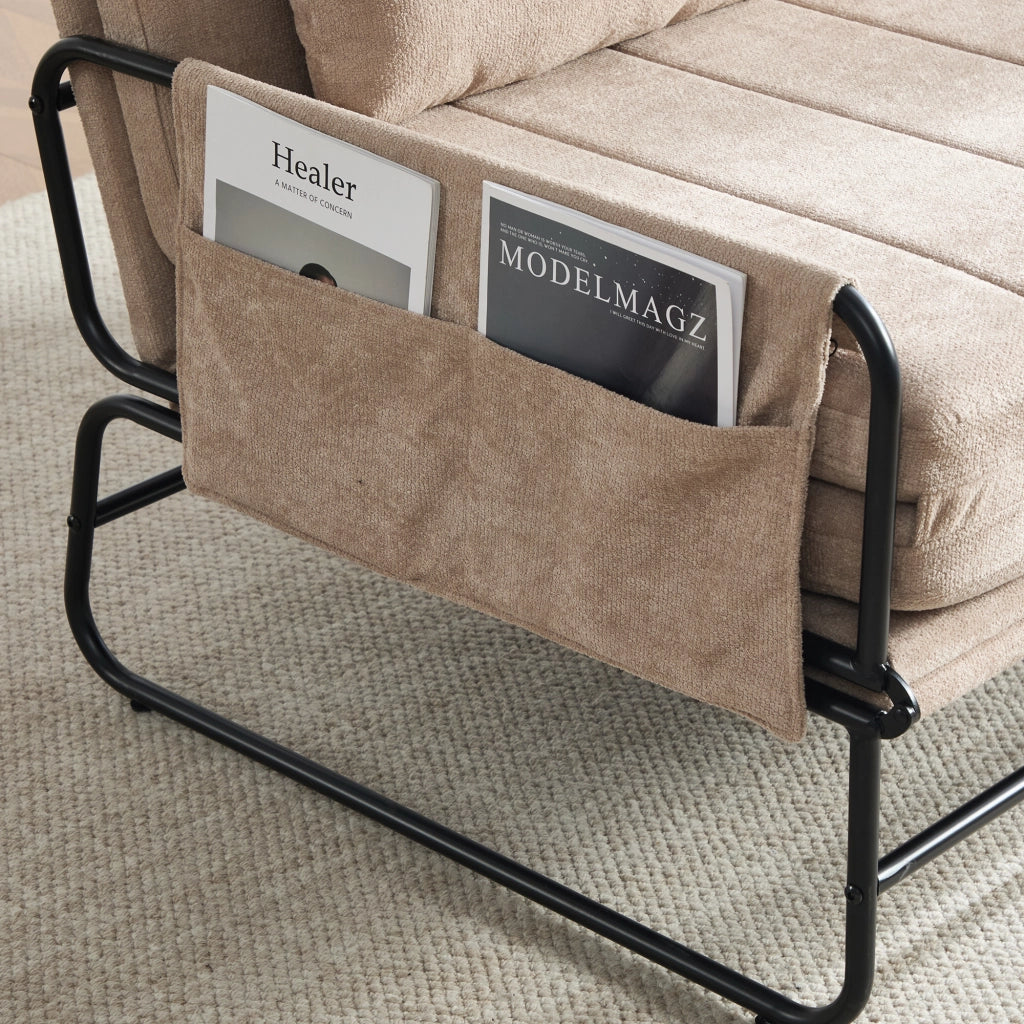 Divano letto 2 posti 104x85x92 cm trasformabile in letto in chenille khaki