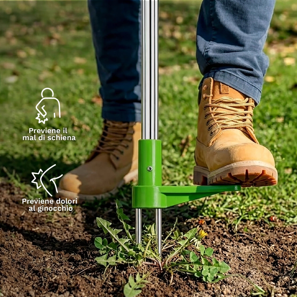 Estirpatore Manuale Erbacce in Acciaio Inox con Manico Ergonomico 100 cm, Estrattore Radici a 3 Denti con Pedale, Rimuovi Infestanti da Giardino Senza Sforzo