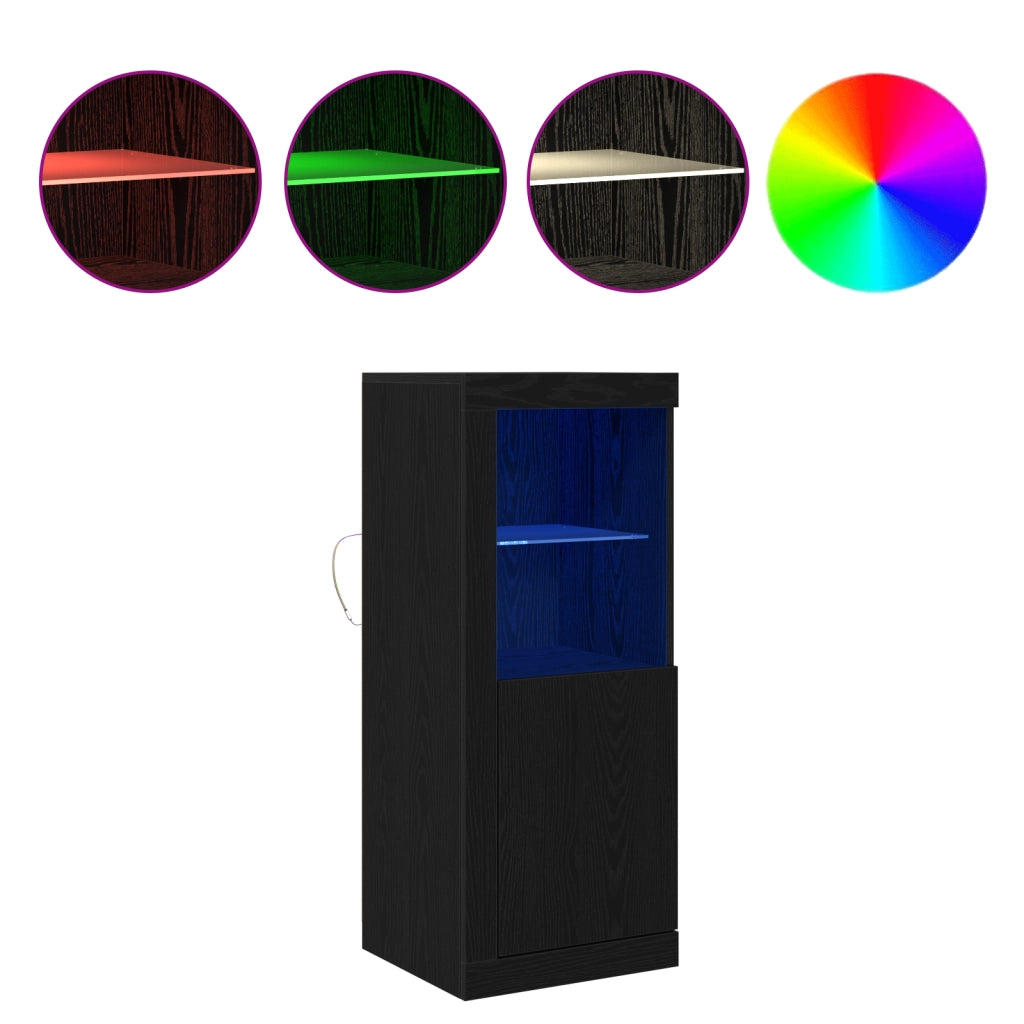 Credenza con luci LED Rovere Nero 41x37x100 cm