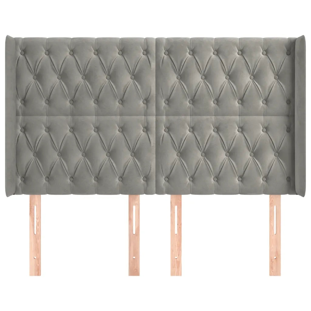 Testiera | Testata ad Orecchio Grigio Chiaro 147x16x118/128 cm in Velluto