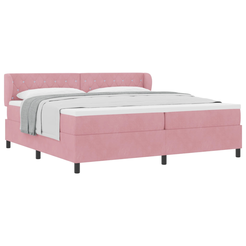 Letto Box Spring con Materasso Rosa 200x200 cm Velluto