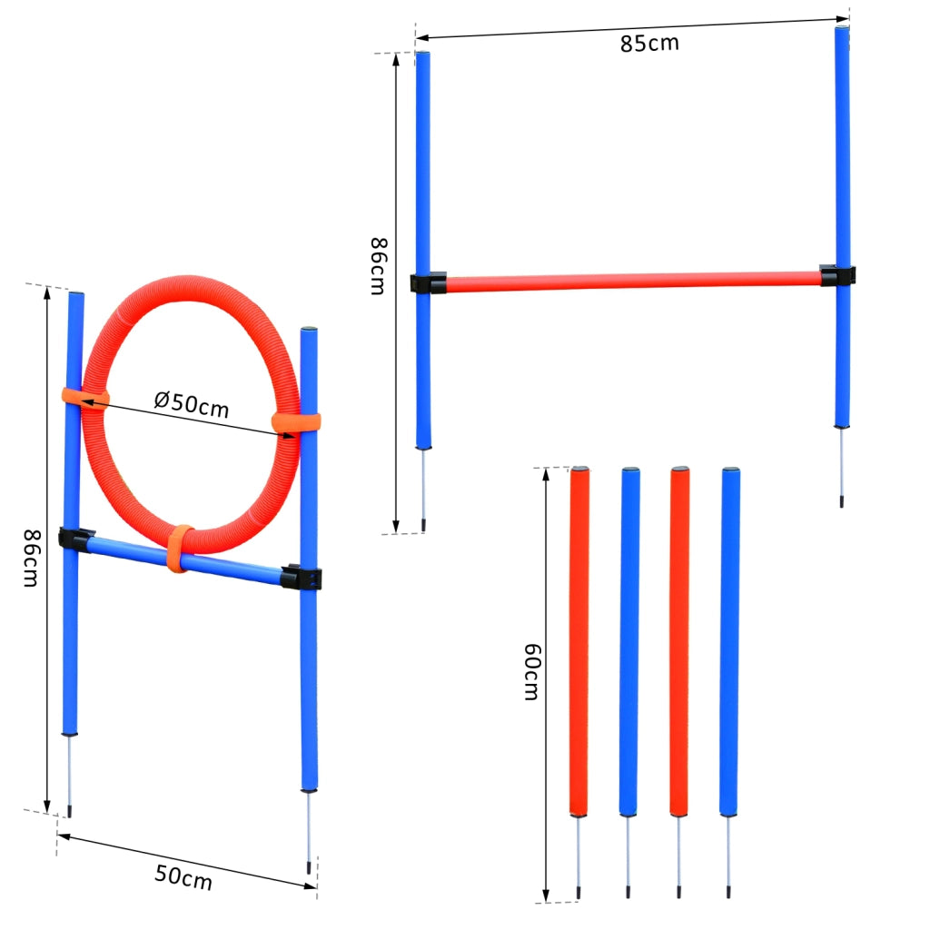 Set Addestramento Agility per Cani 3 in 1 ¨C Xylo ¨C Ostacoli Slalom Cerchio Salto Blu Rosso