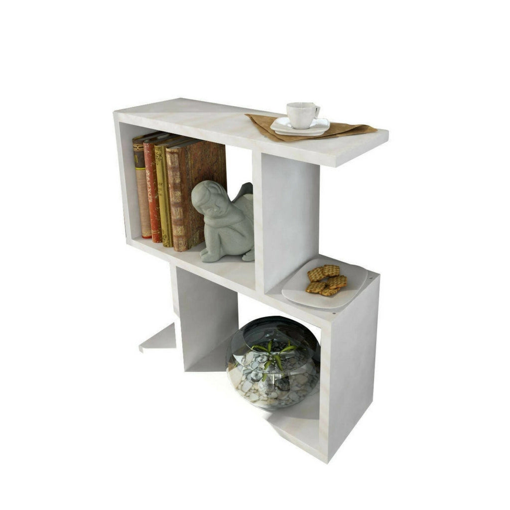 Tavolino da salotto Barni, Tavolo basso da caffè, Portariviste per divano, Ripiano da soggiorno, 50x18h55 cm, Bianco