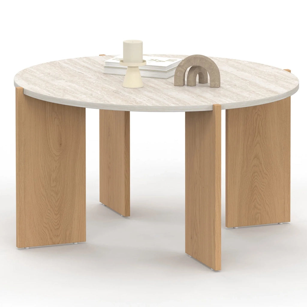 IDMarket - Tavolino rotondo ARMONIA 73 cm effetto travertino