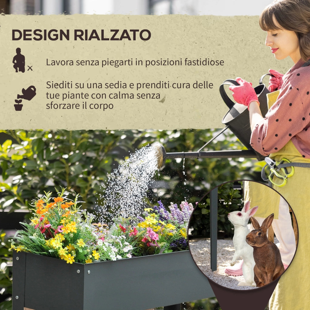 Easycomfort Fioriera da Esterno Rialzata in Metallo con 3 Fori di Drenaggio, 100x30x80 cm, Grigio