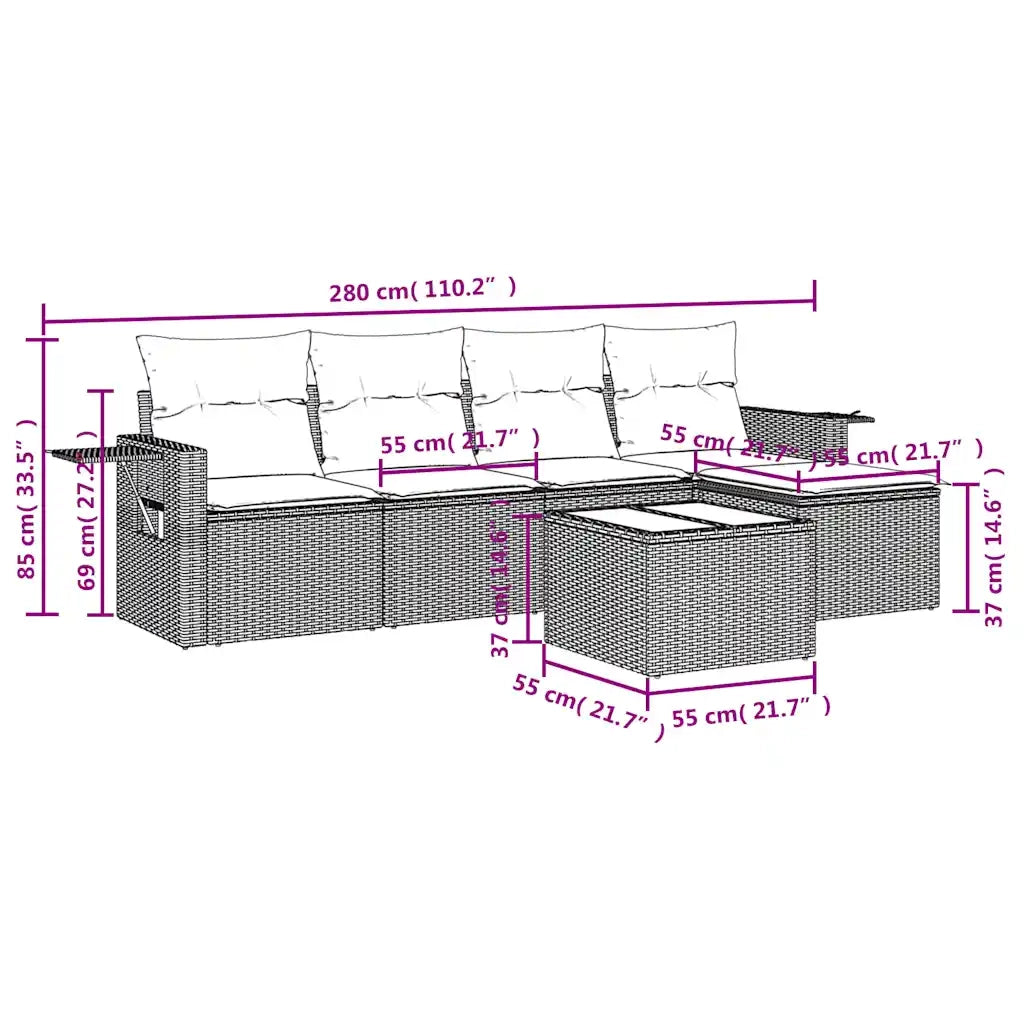 Set Divano da Giardino 6 pz con Cuscini Marrone in Polyrattan