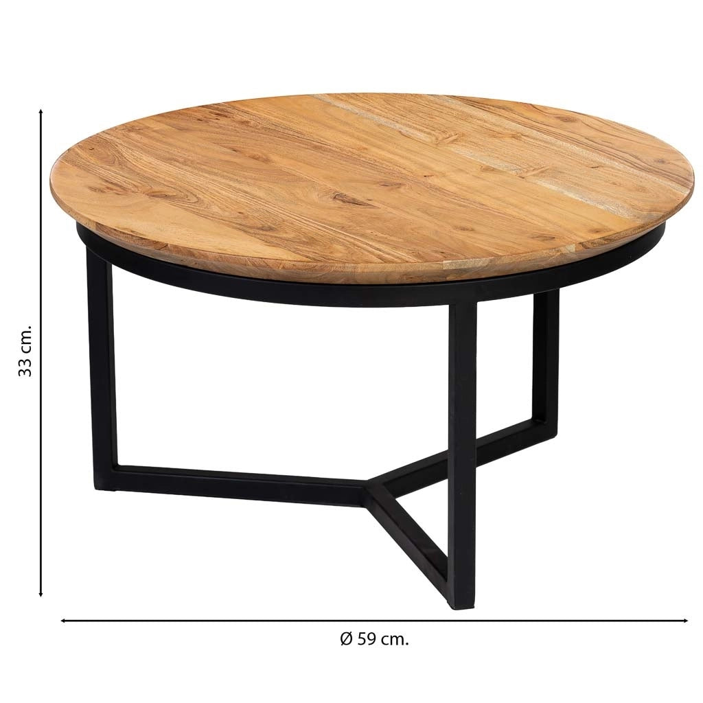 Tavolino rotondo in legno di mango naturale e ferro 59x59x33h cm