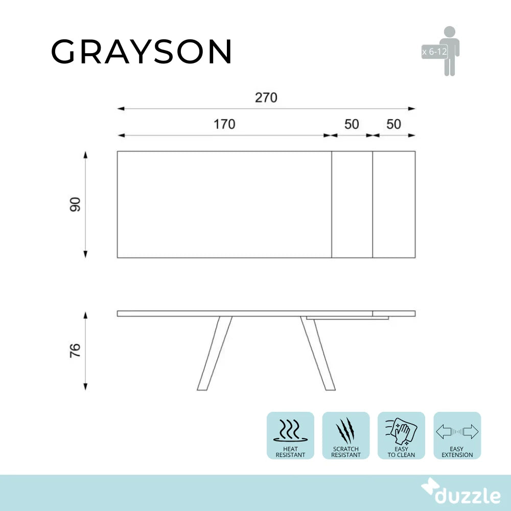 Tavolo da pranzo allungabile in HPL effetto marmo bianco Grayson 170-270x90 cm fino a 12 posti Made in Italy | Duzzle