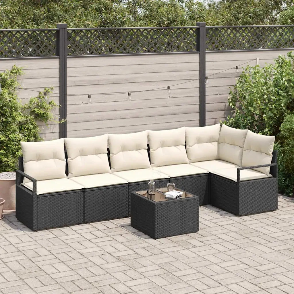 Set di divani con cuscino 7 pcs Nero polyrattan