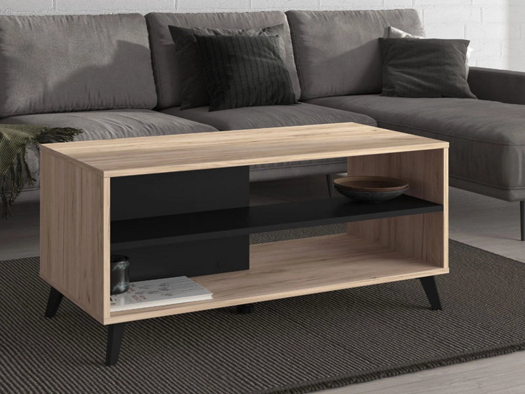 Priola, Tavolino da Salotto con Piedini, 101.5x50x47h cm Marrone Rovere