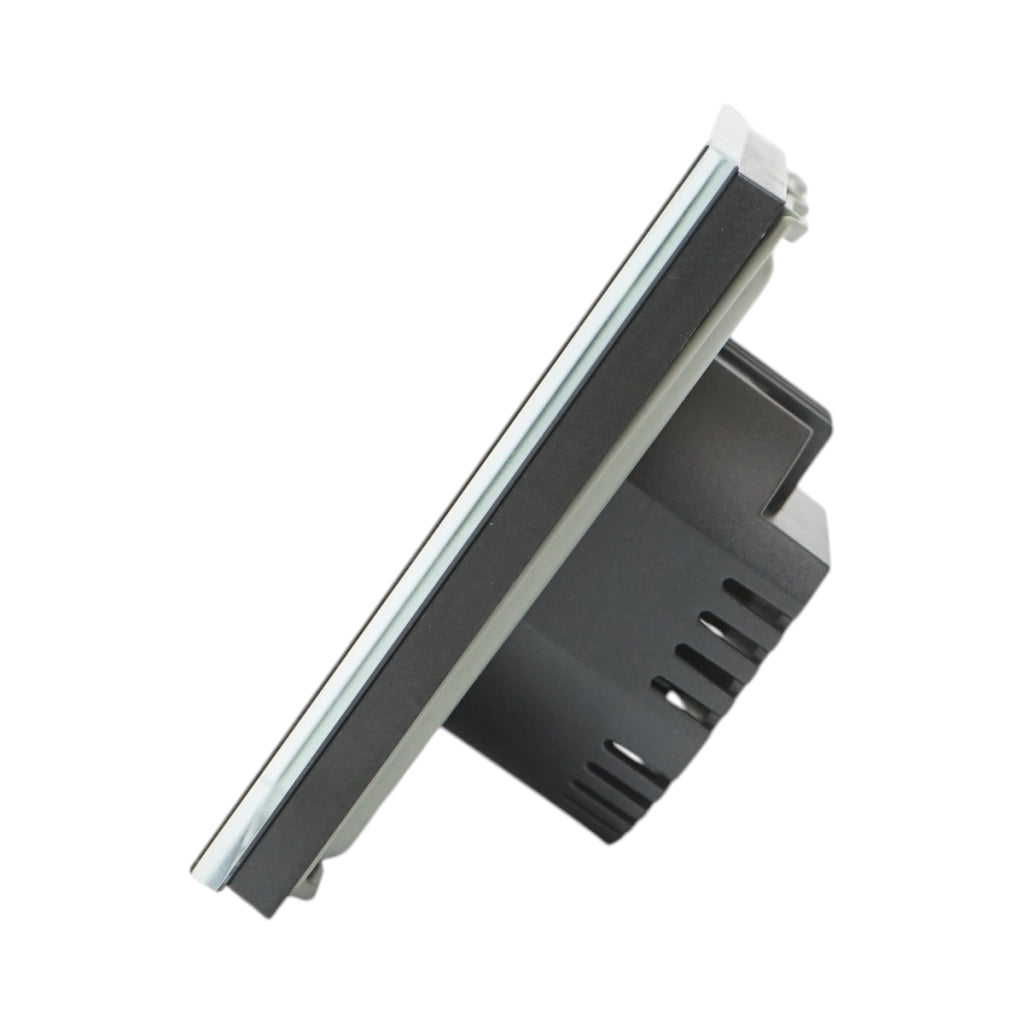 Interruttore doppio touch nero 220V, spia luminosa, cornice in vetro 86x86x34mm