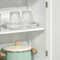 Mobile Dispensa con 2 Ripiani Aperti e 2 Armadietti con Ante 60x30x162 cm in MDF e Vetro Bianco