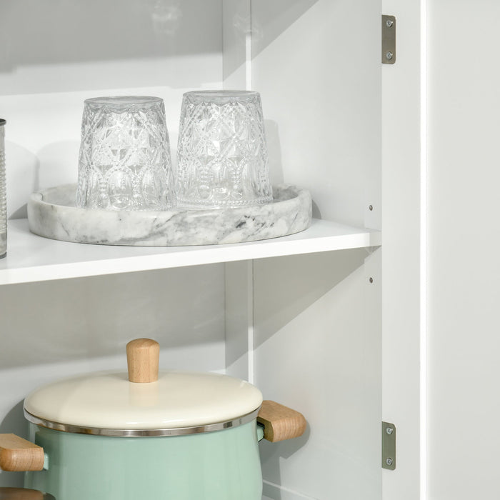 Mobile Dispensa con 2 Ripiani Aperti e 2 Armadietti con Ante 60x30x162 cm in MDF e Vetro Bianco