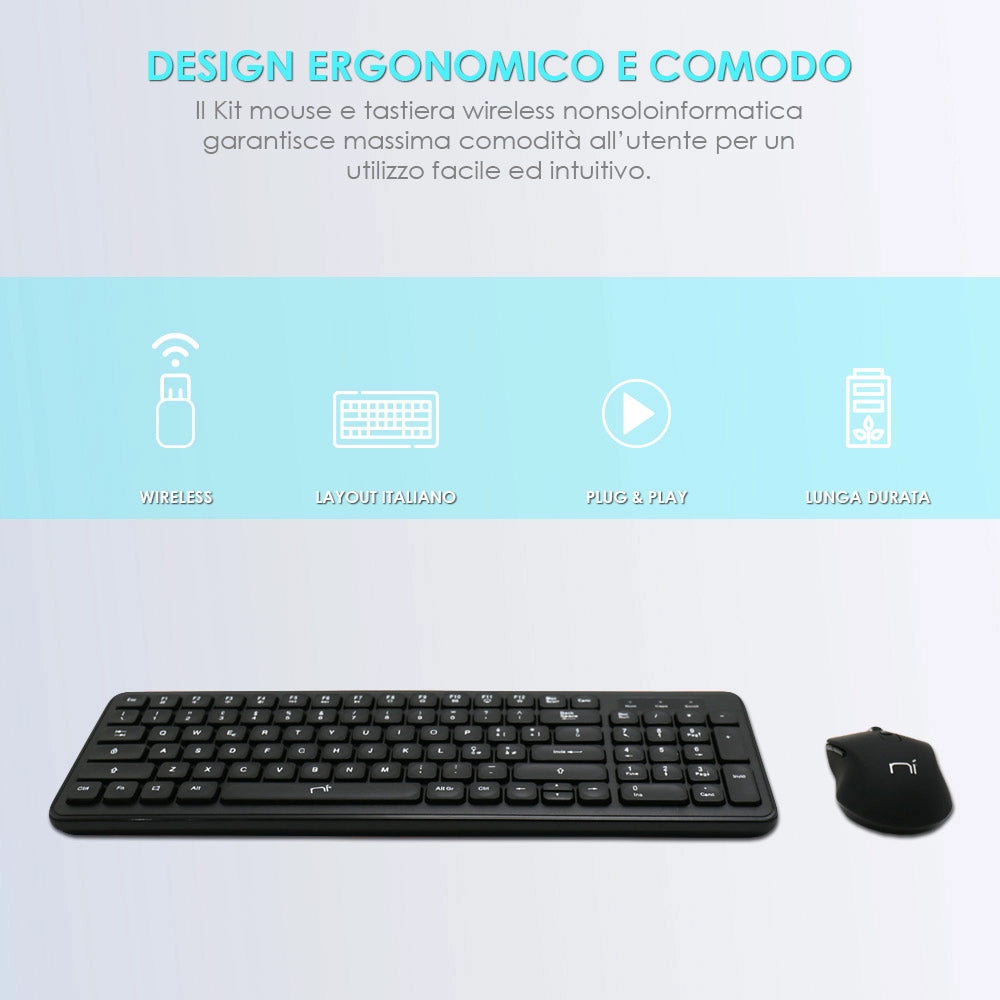 Nonsoloinformatica Kit Smart Working 4in1 Tastiera Mouse Webcam Cuffie