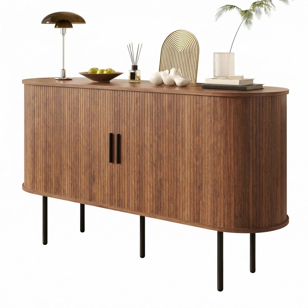Credenza con Ante a Tapparella ¨C MINIMAL ¨C Legno MDF, Gambe in Metallo, Grigio