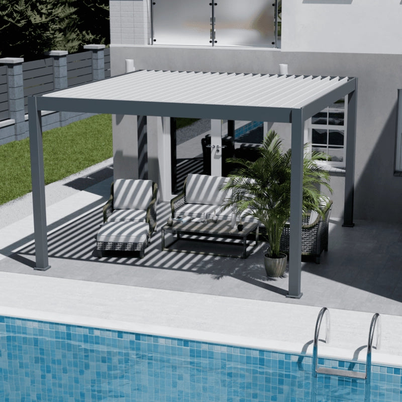 Pergola bioclimatica motorizzata OmbrÃ©a ELMO autoportante 4x4M - Antracite/bianco