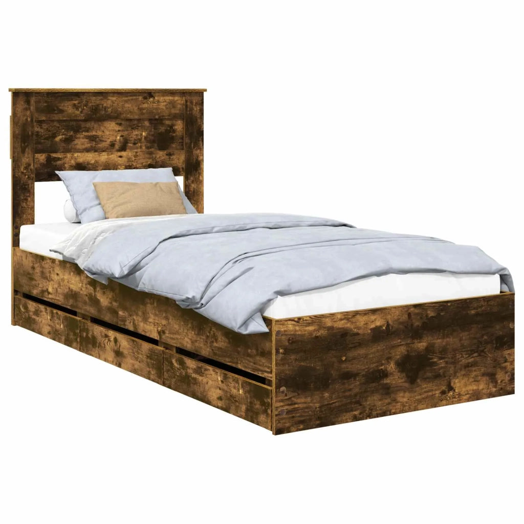 Struttura del letto con cassetto-Giroletto con contenitore-Rete del Letto Rovere fum¨¦ 75 x 190 cm 490580