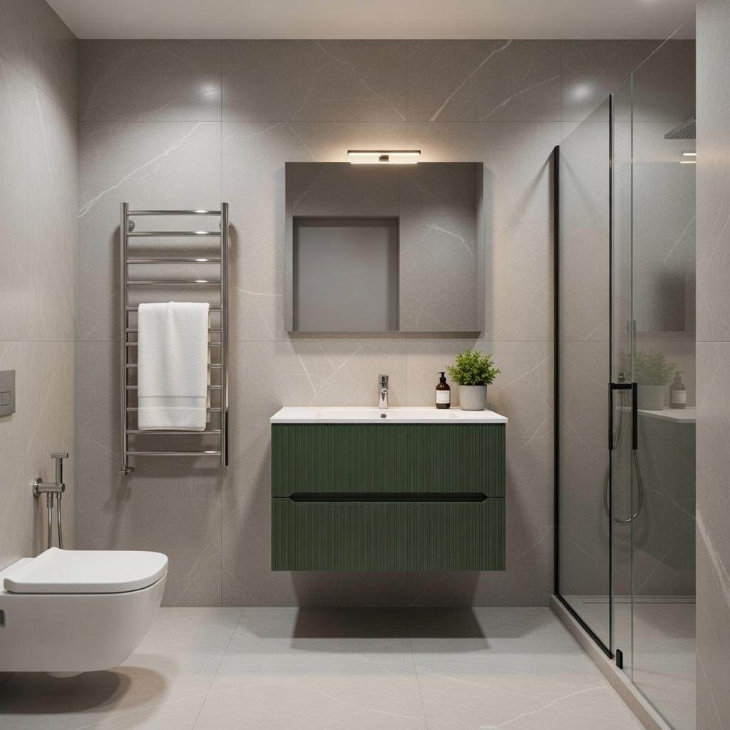 Composizione mobile bagno sospeso con cassetti cm 90 cannettato mod. STICK - Verde Bosco