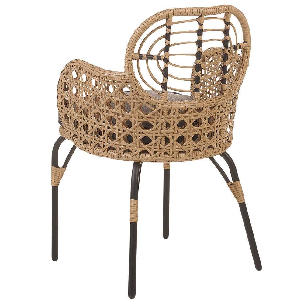 Set di 6 sedie in rattan con cuscino di seduta e poggia braccia naturale intrecciato interni ed esterni stile boho