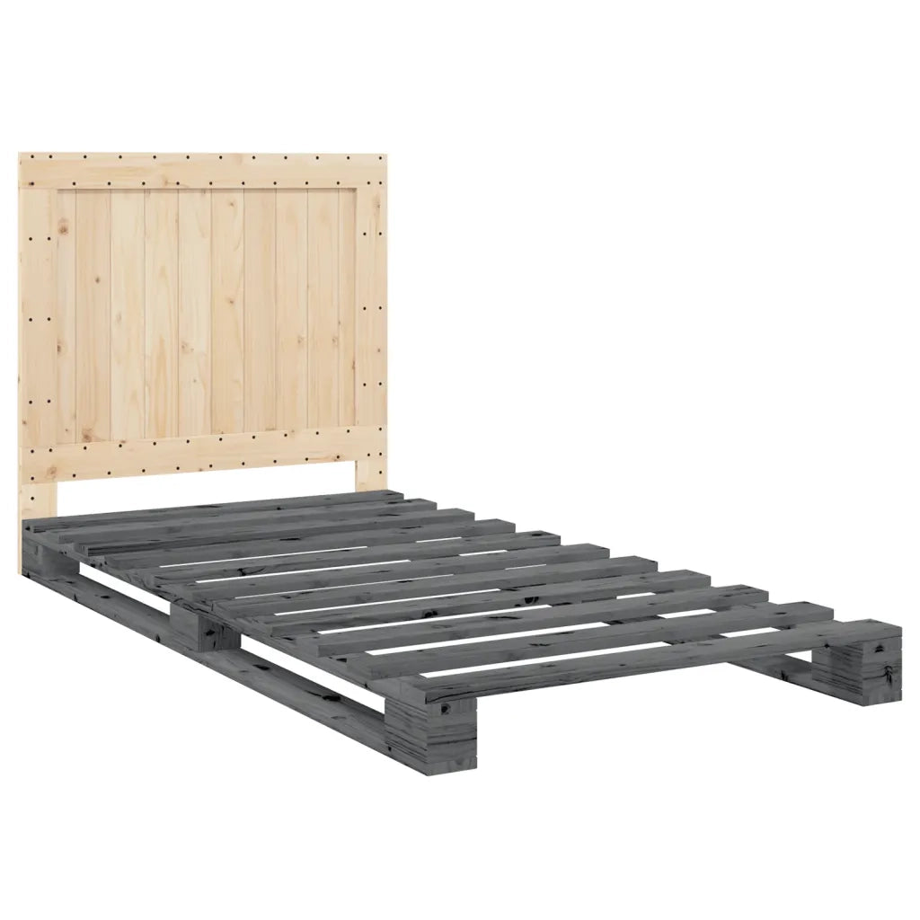 Letto singolo | Letto per adulti | Giroletto con Testiera Grigio 100x200 cm Legno Massello di Pino