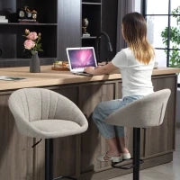 Set 2 Sgabelli da Bar con Altezza Regolabile, Seduta Girevole in Tessuto e Poggiapiedi, Beige