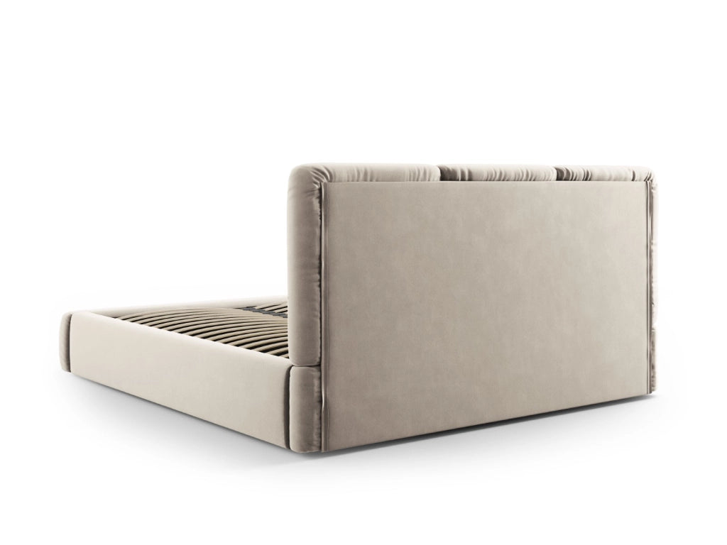 Cosmopolitan Design - Letto a cassettone con testiera "Nicolas" 180x200cm in velluto beige chiaro 