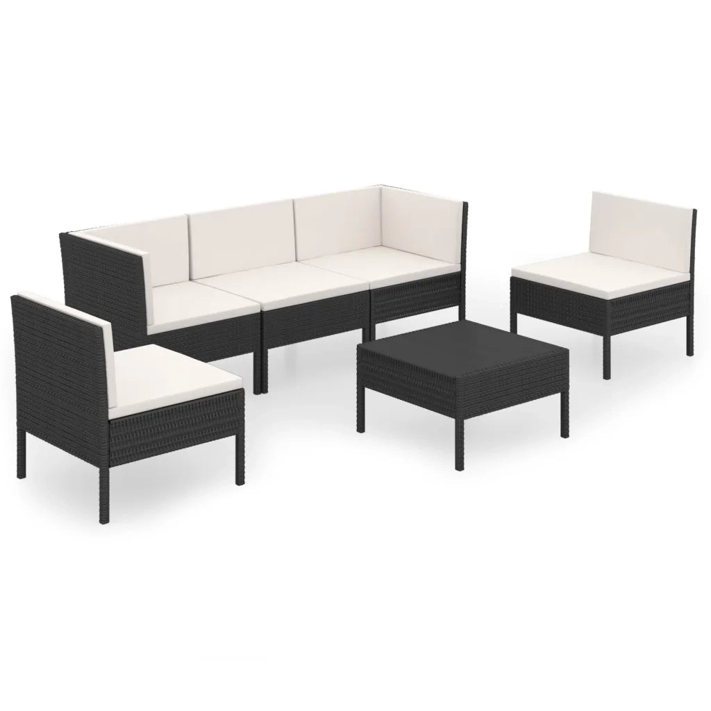 Set Divani da Giardino 6 pz con Cuscini in Polyrattan Nero cod mxl 38303