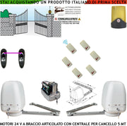 Cancello Elettrico Kit Motori a Braccio Articolato 24 V 2 Ante da 0,5 a 2,5 MT Centrale 220/24 V 6 Radiocomandi Faro Fotocellula