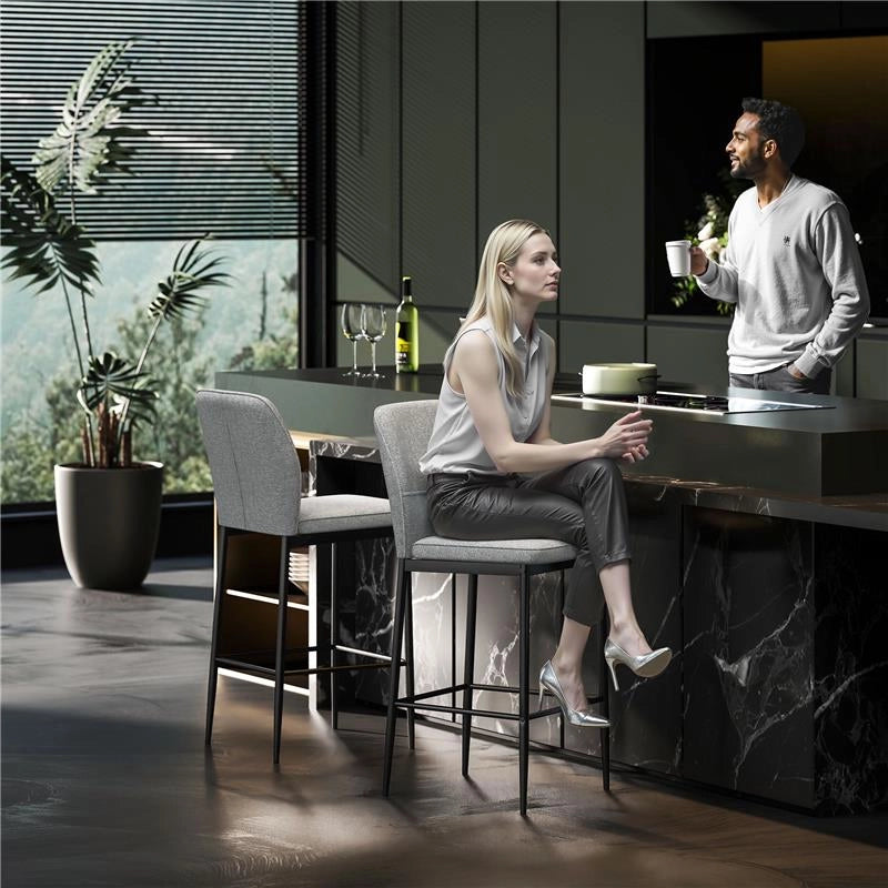 SET 2 SGABELLI BAR IN VELLUTO MODERNI CON POGGIAPIEDI E SCHIENALE 41X52X97 CM GRIGIO