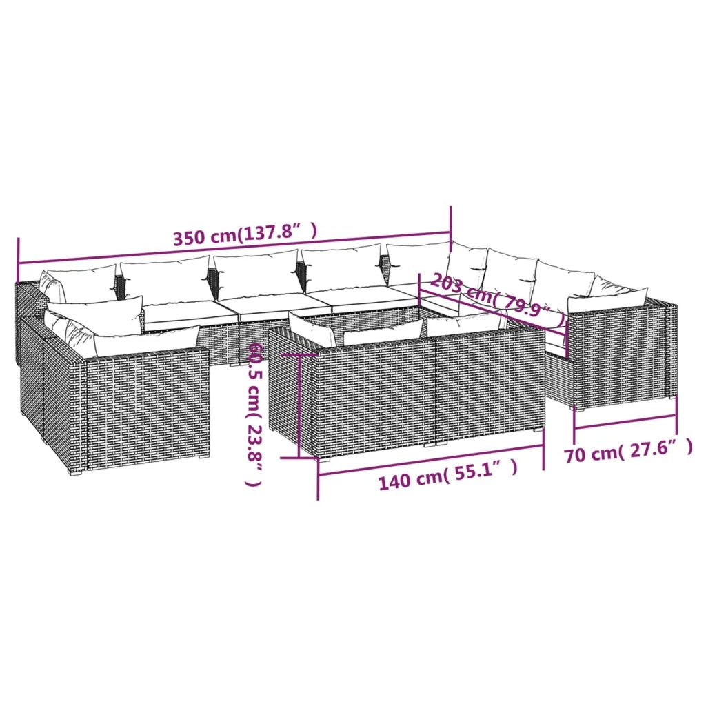 Set Divani da Giardino 12 pz con Cuscini in Polyrattan Marrone cod mxl 35200