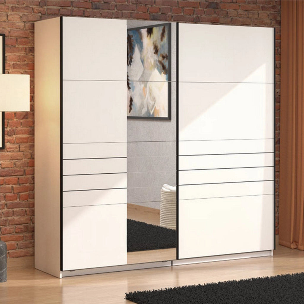 Armadio Camera da Letto Spartano, Guardaroba Grande Appendiabiti, 220x217.5h cm Bianco Opaco