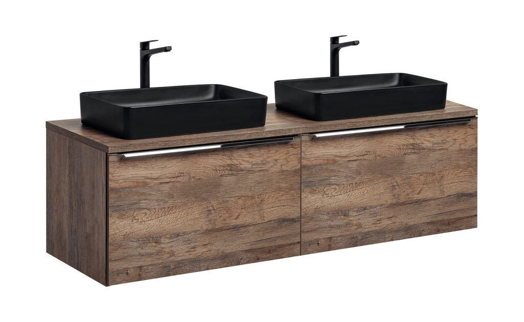 Set mobili bagno 160 cm con piano e 2 lavabi da appoggio Slim Santa Fe Oak 160 x 1401 x 46 cm