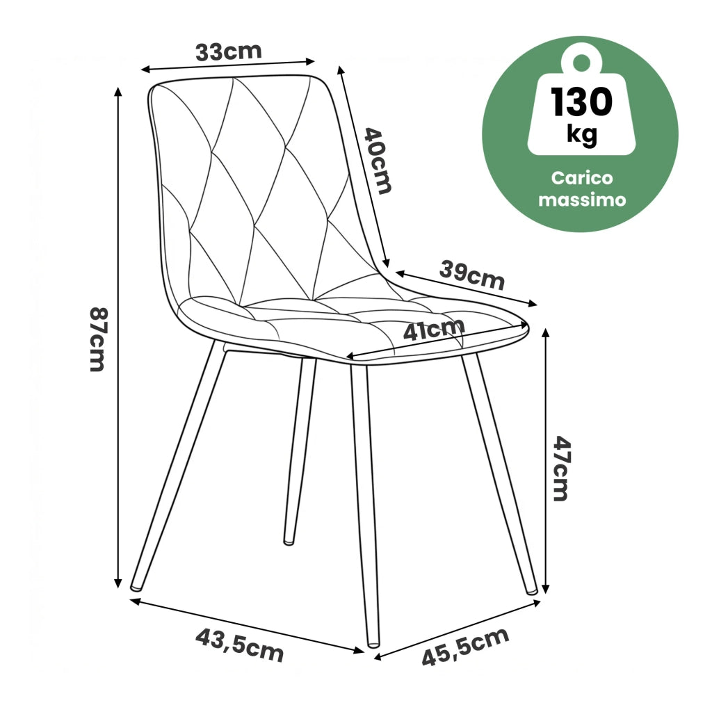 Set di 2 Sedie in velluto trapuntate MILO Nero gambe nere