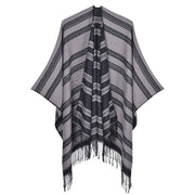 Sciarpa/mantella da donna con nappe, in cashmere spesso, reversibile, alla moda