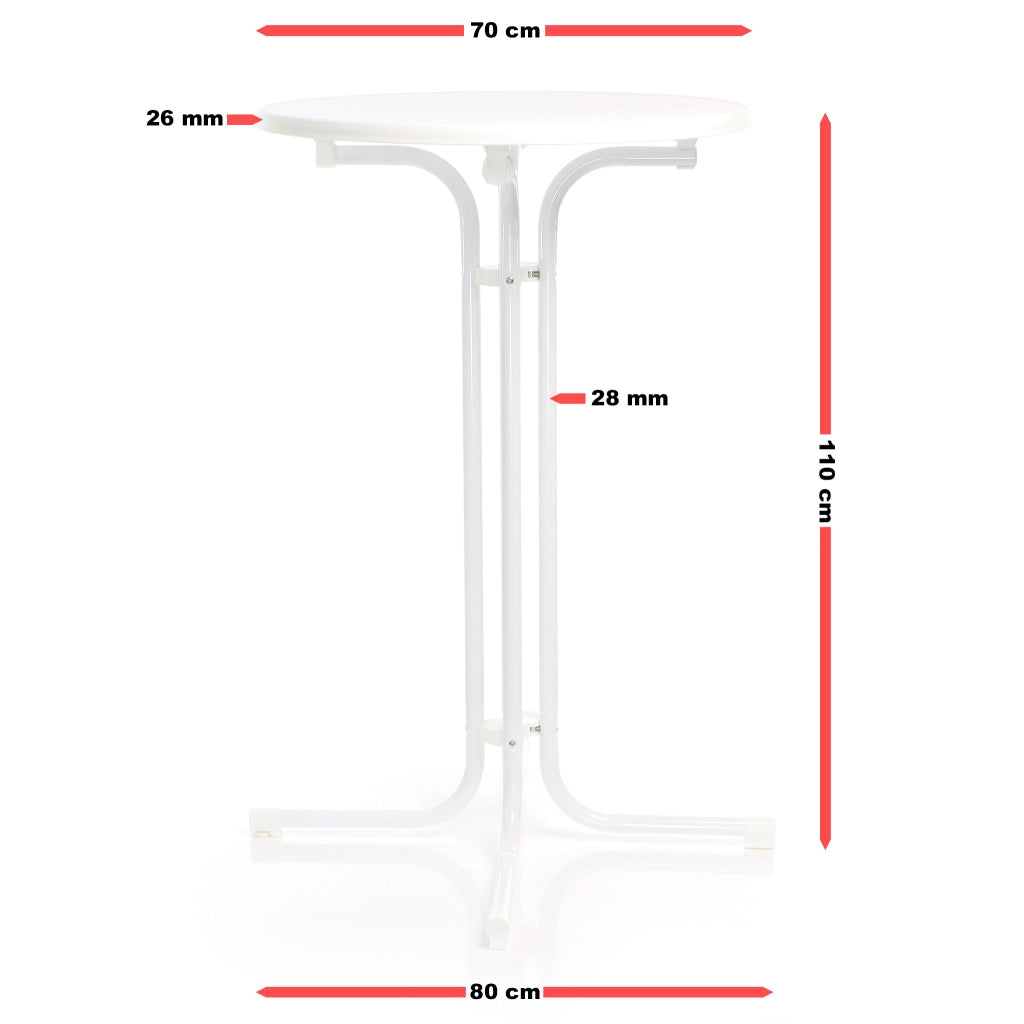 Toboli Tavolo alto da bar rotondo pieghevole bianco Ø 70 cm h 110 cm per interno ed esterno