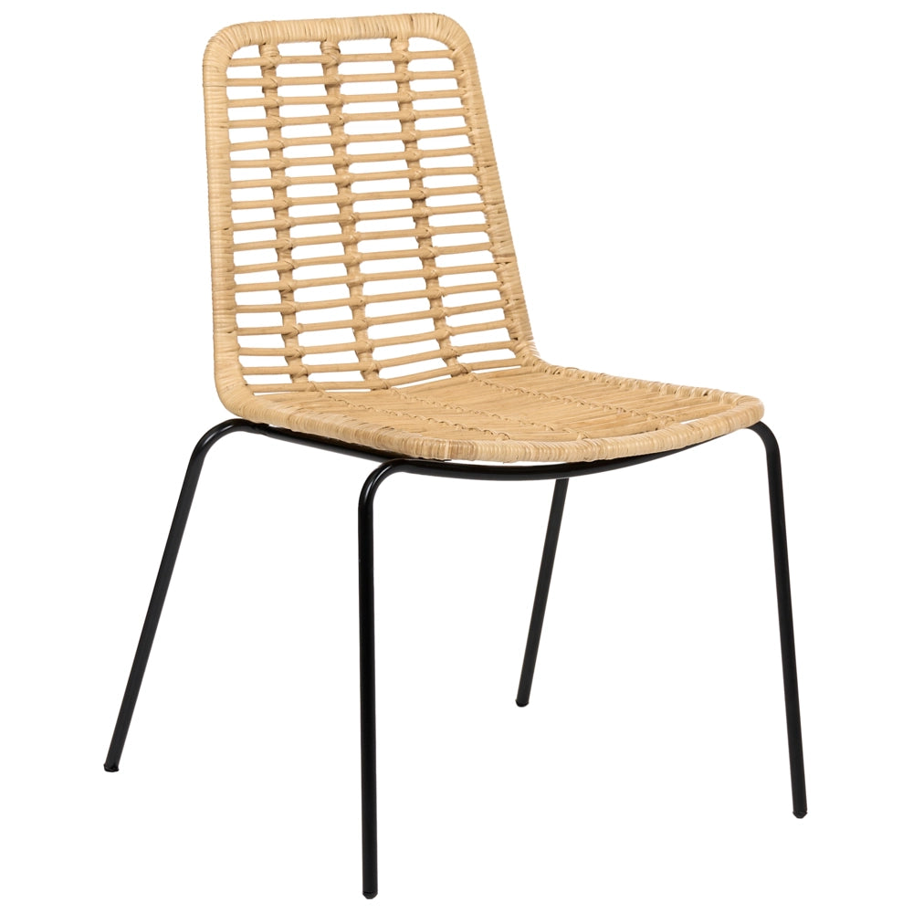 Set di 2 sedie da pranzo con seduta e schienale in rattan naturale gambe in ferro senza braccioli design industriale boho