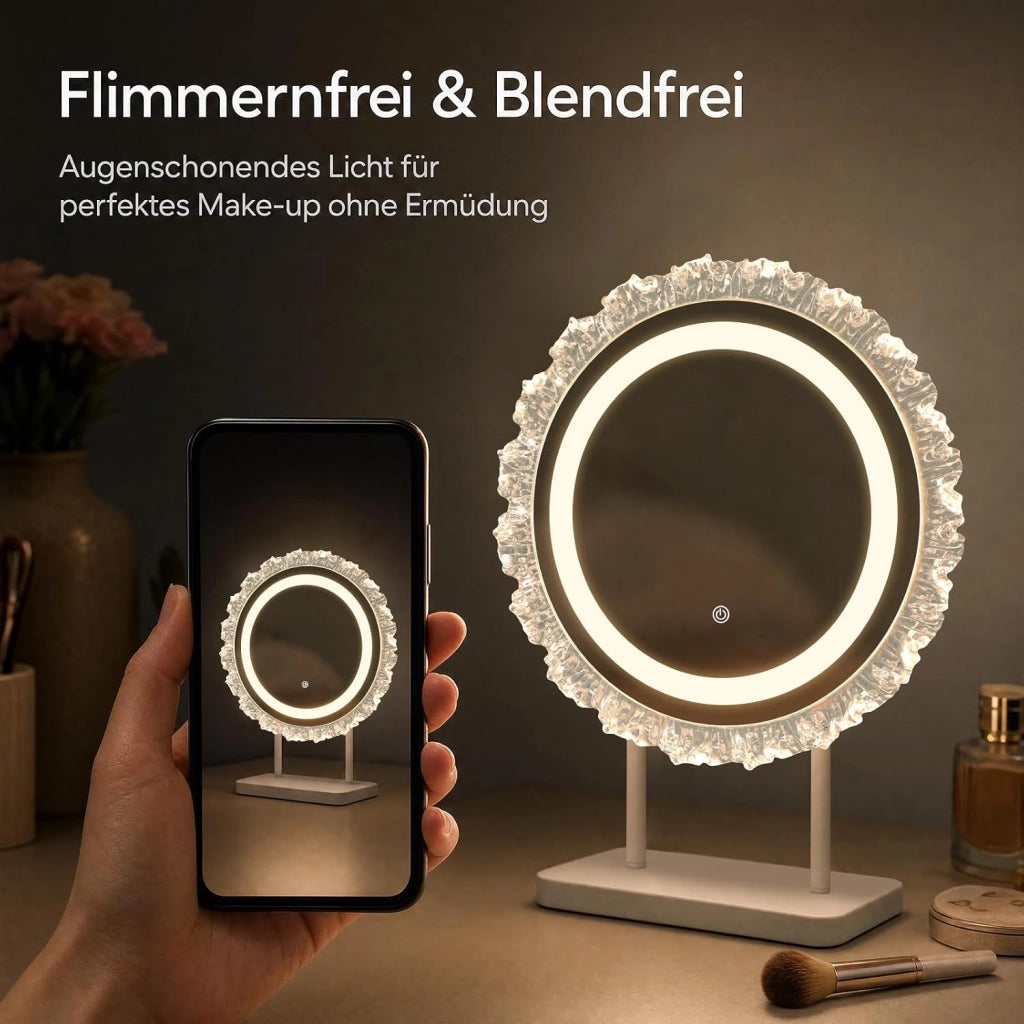 ZMH Specchio da trucco illuminato LED da tavolo per interni Rotondo Hollywood 40x48cm Specchio per toeletta
