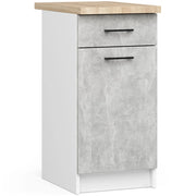 Mobile cucina modulare con piano di lavoro AKORD OLIWIA Bianco 40 cm 1 anta 1 cassetto inserto frontale Cemento 40x46x85 cm