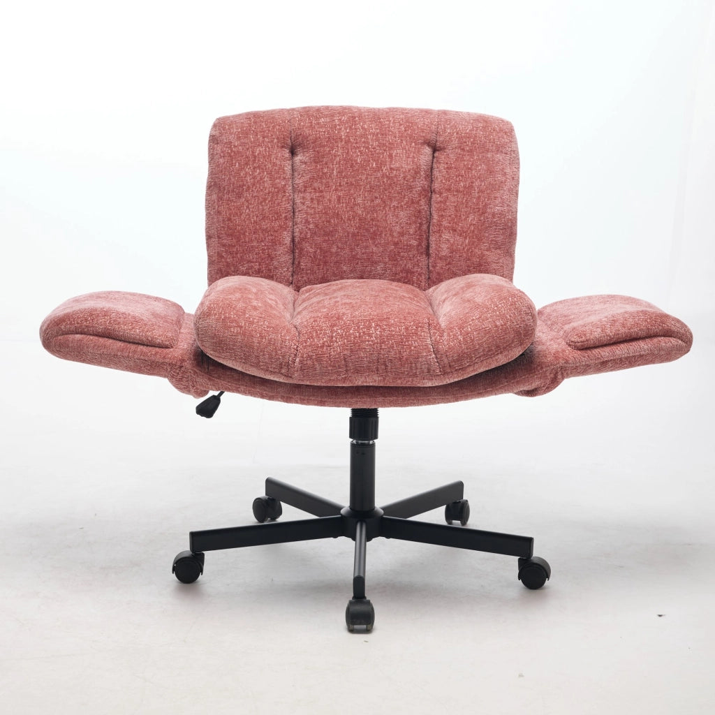 Sedia da ufficio girevole, tessuto chenille, braccioli regolabili, schienale imbottito, rosa intenso