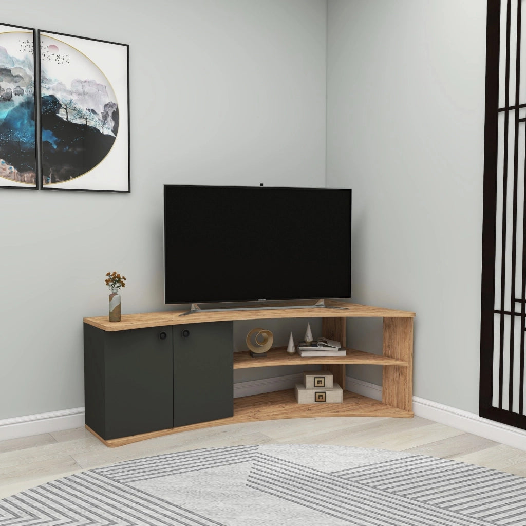 Roisan, Mobile Porta tv 2 Ripiani, 135x68x49h cm Nero Antracite