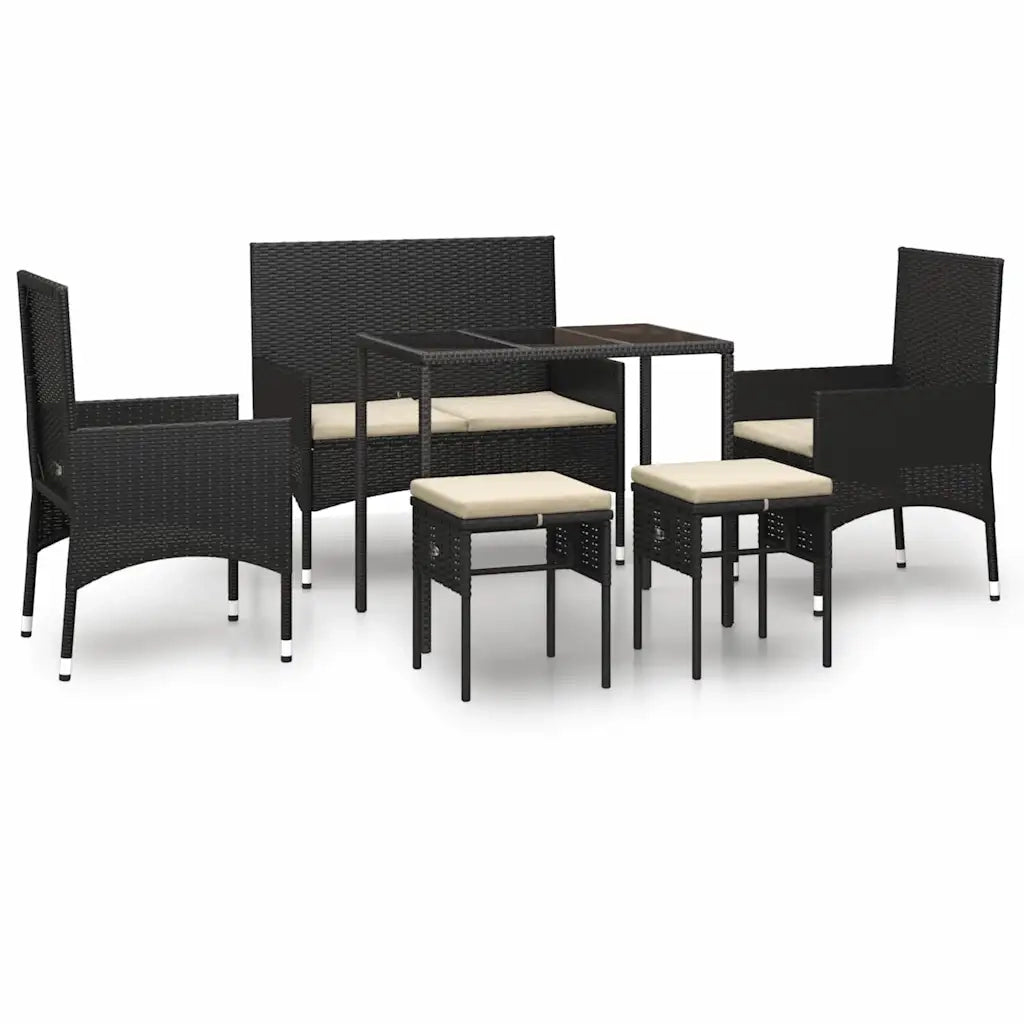 Set Mobili da Giardino 6 pz | Set Salotto da Giardino con Cuscini in Polyrattan Nero